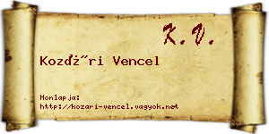 Kozári Vencel névjegykártya